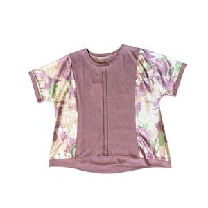 Mauve Short Sleeve Blouse with silky Floral Panels
